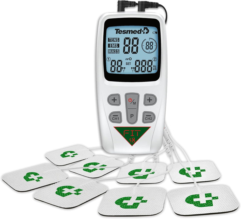 TESMED FIT 5.8 Elettrostimolatore Muscolare 3 in 1 (EMS, TENS, Massaggio), 22 Programmi (6 Personalizzabili), per Applicazioni su Dolori Localizzati e Stimolazione di Addominali, Glutei, Pettorali
