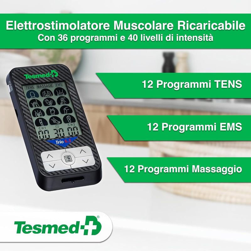 12 programmi tens, 12 programmi ems, 12 programmi massaggio