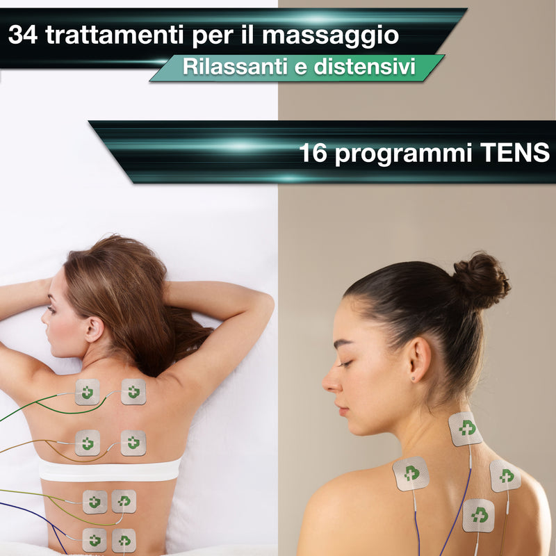 16 programmi TENS, 34 trattamenti per il massaggio